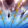 (L-R) Torri Huske of Team United States, Mollie O’Callaghan of Team Australia and Sarah Sjostrom of Team Sweden compete in the Women’s 100m Freestyle Final.