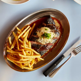 Steak frites with smoked anchovy butter.