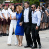 The family of Veronique Sakr, follow her hearse after the funeral at Santa Sabina College Chapel in Strathfield, Sydney. (L-R) are her aunt, Leila Abdallah, mother Bridget Sakr, her partner Craig MacKenzie, and uncle Danny Abdallah. Veronique along with three of her cousins was killed by a drunk driver. 