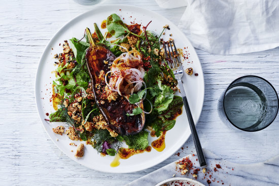 Sichuan pepper roasted eggplant with crispy chilli tofu.