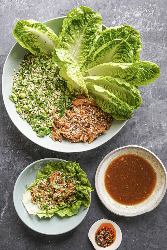 Chicken edamame lettuce cups.