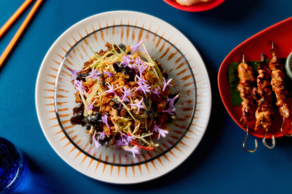 The Island Radio salad and skewers on the menu at the new restaurant.