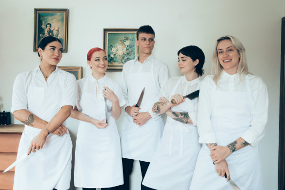 A new collective called Sorry Not Sorry, from left Alex Hooker, Jenna Hemsworth, Reuby Kahl, Britt Rowe and Rocky Hair.