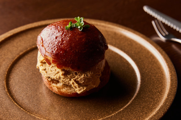 Roasted pistachio gelato in a brioche doughnut glazed with Mornington Peninsula honey at Colt Dining.