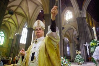 Catholic Archbishop of Melbourne Peter Comensoli at St Patrickâ€™s Cathedral on Easter Sunday.