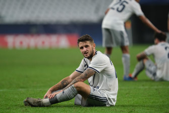 A dejected Jake Brimmer after Melbourne Victory crashed out of the Champions League.