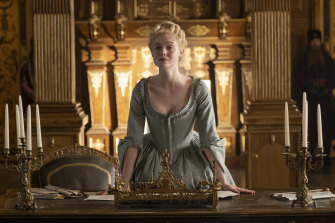 Catherine (Elle Fanning) in The Great’s lavish Winter Palace.