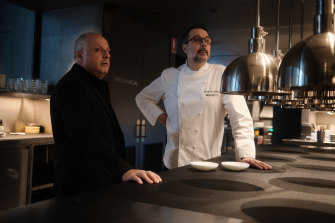 Chris Lucas (left) and chef Martin Benn in the Society kitchen.