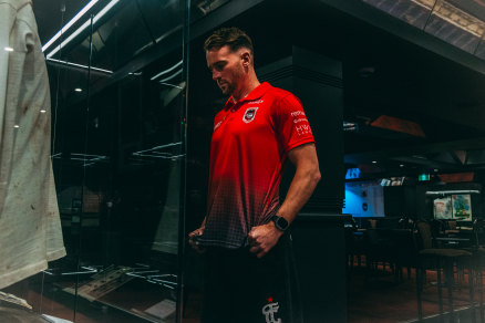 New St George Illawarra recruit Clint Gutherson tries on his new colours.
