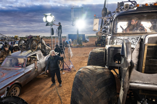Director George Miller and Chris Hemsworth on the set of Furiosa, which was shot in Broken Hill and Sydney.