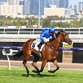 In Secret races clear in the Newmarket Handicap at Flemington.