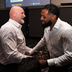 Eels great Eric Grothe and current Parramatta wing star Josh Addo-Carr.