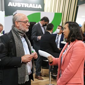Tim Flannery and carbon utilisation expert Sophia Hamblin Wang at the  summit. Like many others he was fearful that the meeting might collapse like the Copenhagen talks in 2009.