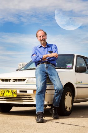 Astronomer Dick Hunstead with the Nissan that had "been to the moon and back".