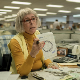 Jamie Lee Curtis as an IRS agent in Everything Everywhere All at Once.