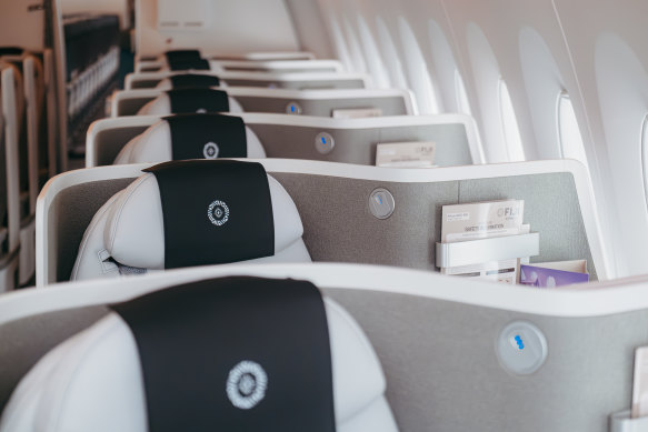 Fiji Airways Airbus A350-900 business class seating arrangement.