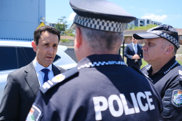 Queensland Premier David Crisafulli visits the Upper Mt Gravatt Police Station on his second day in the job.
