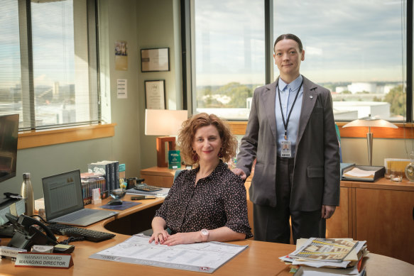 Felicity Ward (Hannah Howard, left) and Edith Poor (Lizzie Moyle) star in the Amazon Prime version of The Office Australia