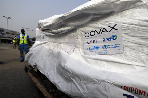 Shipments of COVAX-supplied vaccines arrive in Accra, Ghana, in February. 