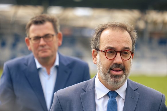 Former major events minister Martin Pakula and Premier Daniel Andrews announcing the Games in April 2022.
