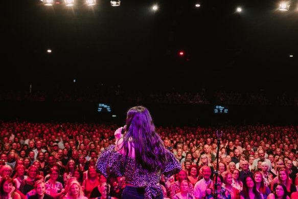 Jorgensen at a recent Pub Choir gig in front of 5000 people at Festival Hall in Melbourne on March 19. 