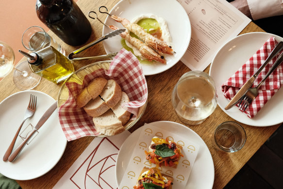 The Bruschetta and Tiger Prawn with crème fraîche and dill at Dilly Dally in Subiaco.