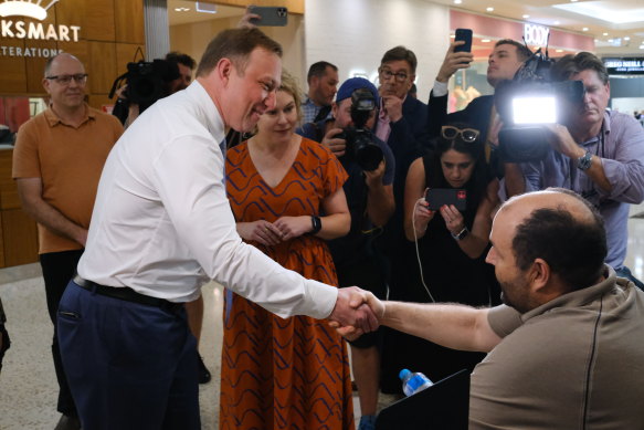 Day 2 of the campaign: Steven Miles and his wife Kim meet voters at the Caneland Central Shopping Centre in Mackay.