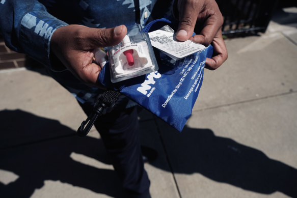 A naloxone overdose kit from a vending machine in Brooklyn, New York City.