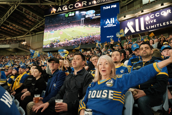 Eels fans at the grand final are in full voice.