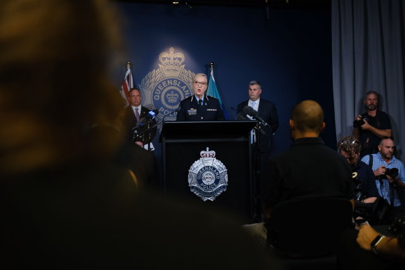 Queensland Police Commissioner Katarina Carroll announces her resignation at a media conference this morning.