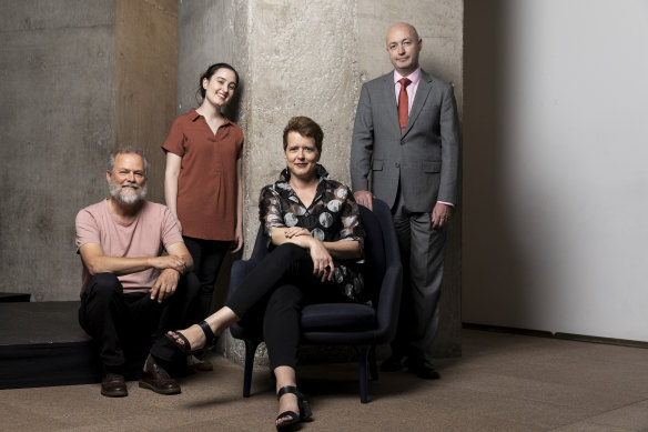 Composers Christopher Sainsbury and Georgia Scott with SSO chief Emma Dunch and director of artistic planning Raff Wilson.