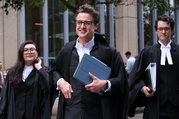 Michael Hodge, KC, leaves the Federal Court in Sydney after presenting his opening remarks for the ACCC in its case against Woolworths.