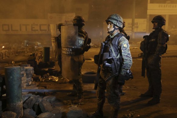 Soldiers on patrol in Quito on Saturday night.