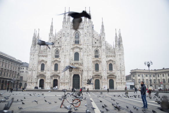 Milan's Piazza del Duomo is normally packed with residents and tourists but the effects of coronavirus are being felt. 