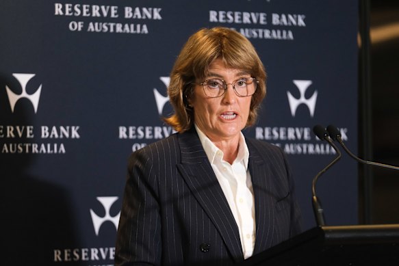 Reserve Bank governor Michele Bullock in her press conference yesterday.