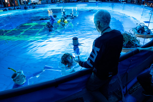 Cameron filmed actors in a 245,000 gallon (927,000 litres) tank to recreate Pandora’s underwater world.