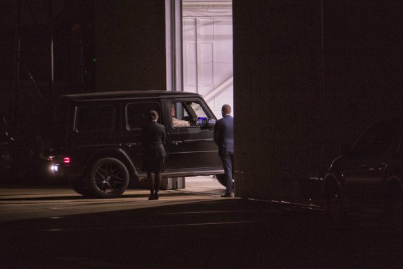 A car enters the hangar.