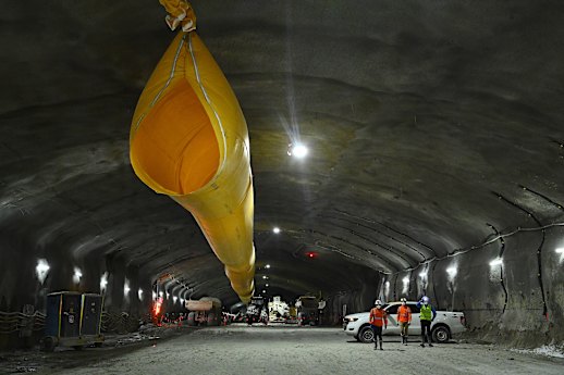 A ventilation tube provides clean air to workers more than 50 metres below Sydney’s inner west.