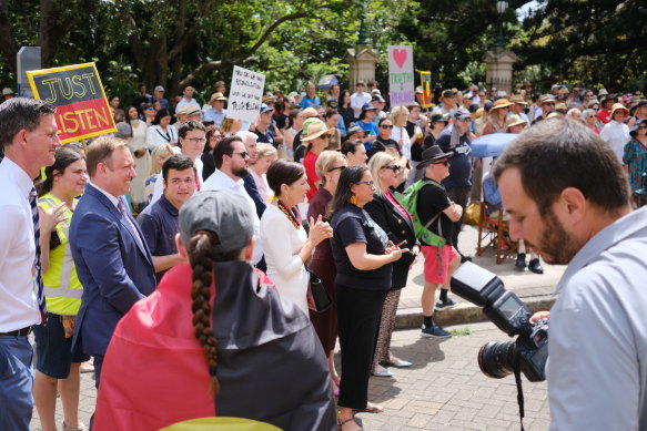 Labor MPs joined a protest calling for the First Nations truth-telling and treaty process to continue.