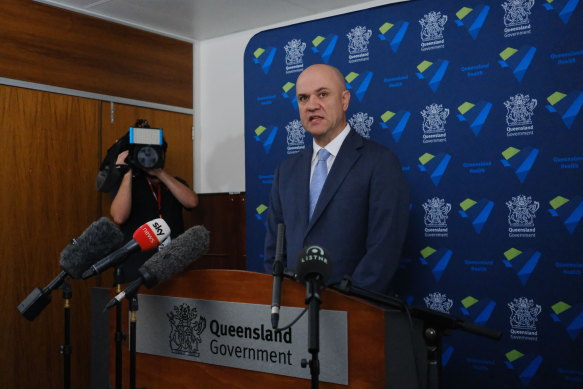 Queensland Chief Health Officer John Gerrard fronts a briefing in Brisbane.