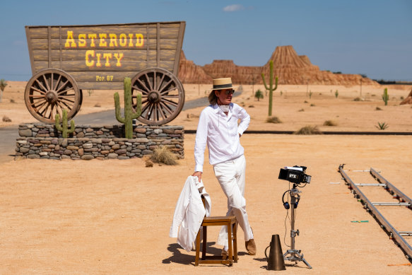 Wes Anderson on the set of Asteroid City.