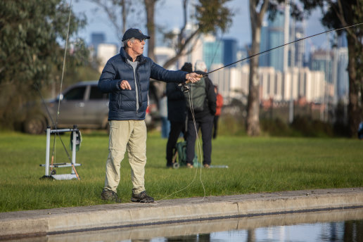 School of thought: Vin McCaughey at Red Tag Fly Fishers’ Club’s casting pool at Fairfield.