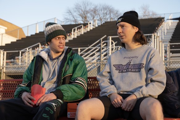Pete Davidson and Paul Dano as Kevin and Keith Gill in Dumb Money.