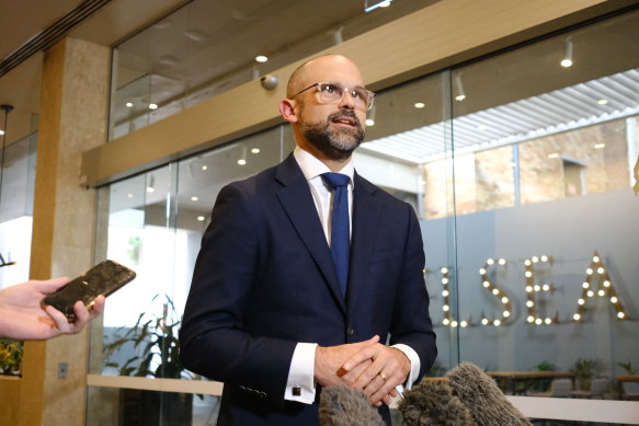 Queensland Treasurer and Energy Minister David Janetzki speaks to journalists in Brisbane after his first major speech in the role to the Australian British Chamber of Commerce on Wednesday.
