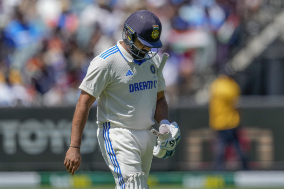 Rohit Sharma walks off after another failure with the bat on day five.