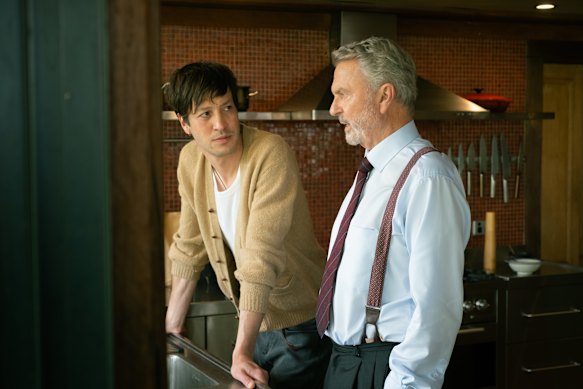 Marlon Williams as Xavier Colby and Sam Neill as Brett Colby in The Twelve: Cape Rock Killer.