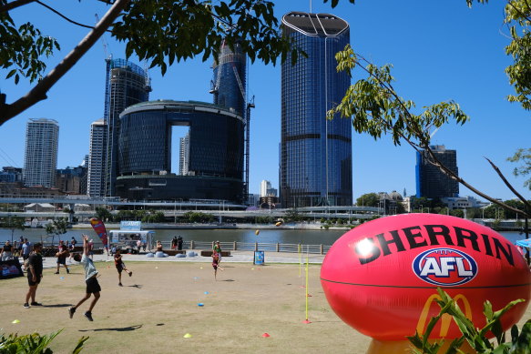 Lions supporters gather at South Bank before the grand final.