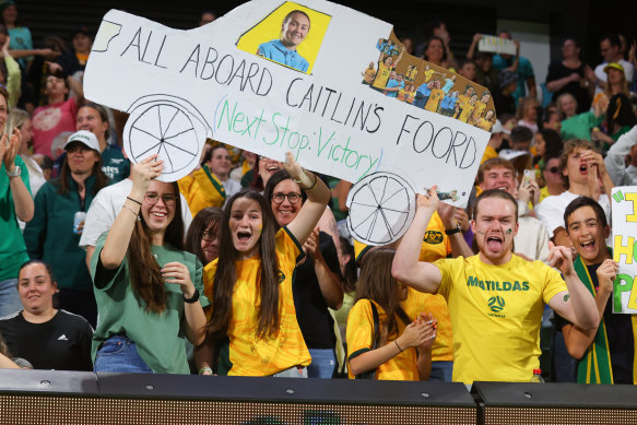 Caitlin Foord fans make themselves known at HBF Park.