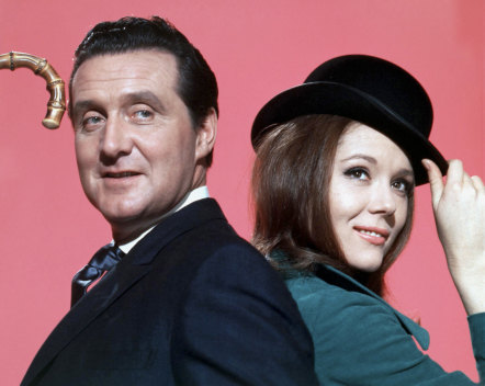 British actors Patrick McNee and Diana Rigg are John Steed and Emma Peel, on the set of the TV Series The Avengers.,