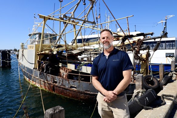 Department of Transport’s Mark Briant at the Atlantic Ocean in Fremantle’s Fishing Boat Harbour.